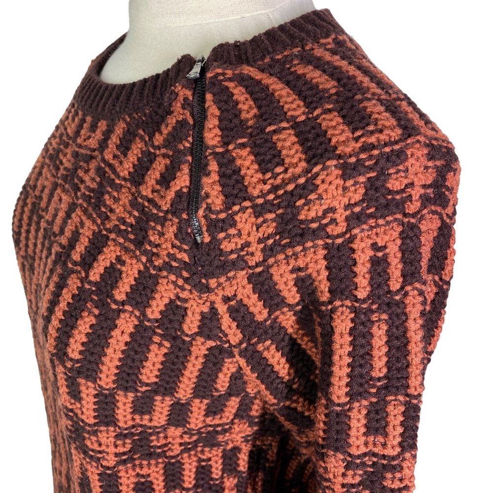 Loft brown & rust short oversized pullover knit chunky sweater shoulder zipper M